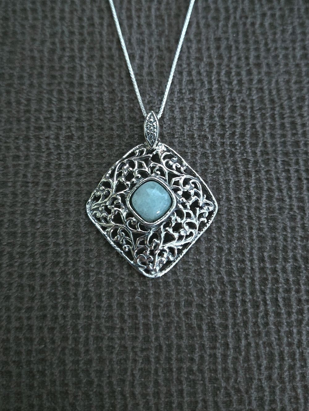 Noa Zuman Silver🤍 Square Scroll📜 with Amazonite Pendant Necklace - NWT - Picture 2 of 16
